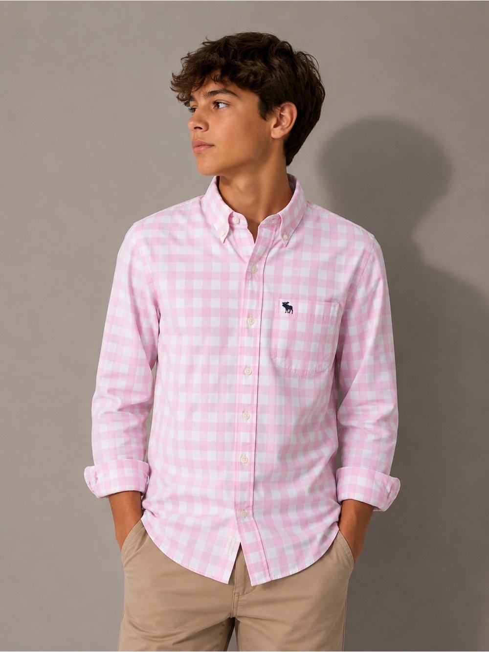 Shirt button down XL Abercrombie kids long sleeves pink muscle
